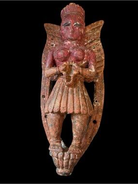 Carved wooden India Temple Antique Artifact of Winged Hindu Deity 13” x 5.5”